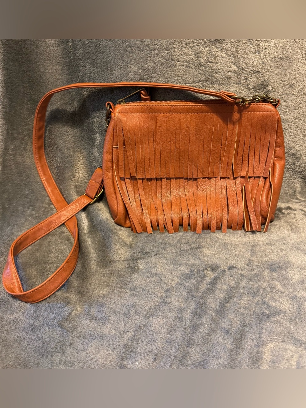 Massimo Supply Co. Brown Faux Leather Fringes Crossbody Bag